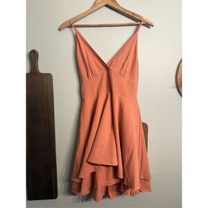 Cider Womens Coral Sleeveless V Neck Ruffle Hem A-Line Mini Dress Size Medium